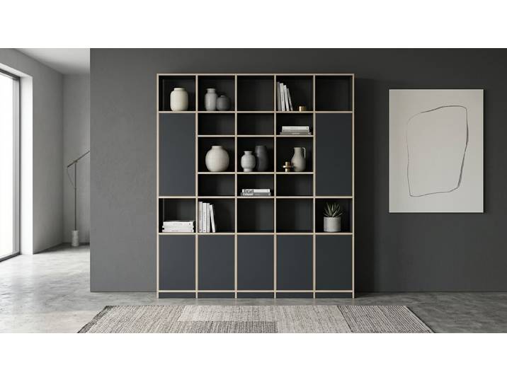 Bibliothèque haute en rendu contreplaqué Mélaminé premium Noir Bord contre­plaqué