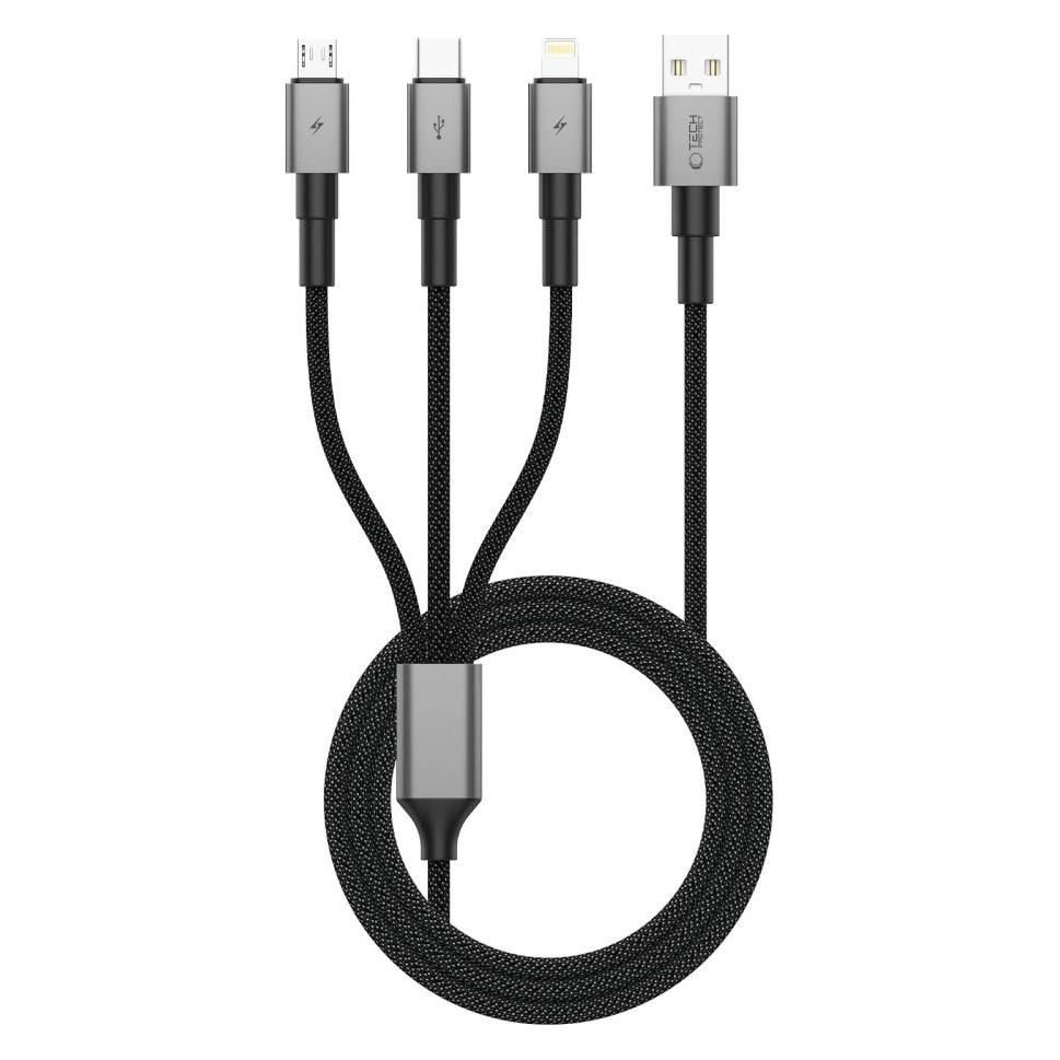 Tech-Protect UltraBoost DNA 3in1 USB-C / Micro-USB / Lightning Kabel 120 cm - grau (1.20 m, 15 W) (62181975)