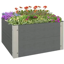 Hochbeet, Blumenkasten, Pflanzkasten mit offenem Boden, für Garten Grau