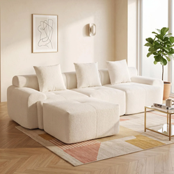 ECKSOFA Modulares Sofa Beige L-Form mit Hocker & Memory-Schaum