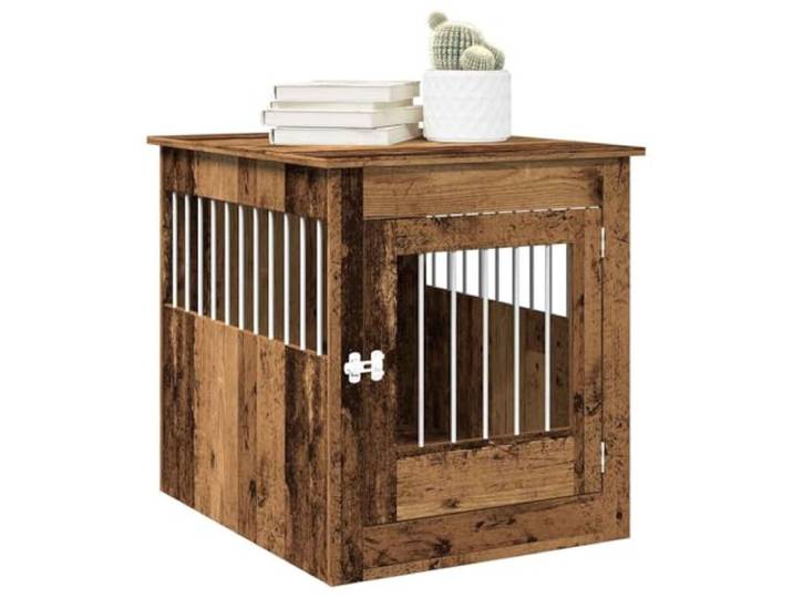 MBDRKVGF Hundekäfig 64.5x80x71 cm, Möbelstück & Beistelltisch aus Holz Altholz-Optik, Abschließbare Tür, Vielseitige Raumgestaltung, Stahlrahmen