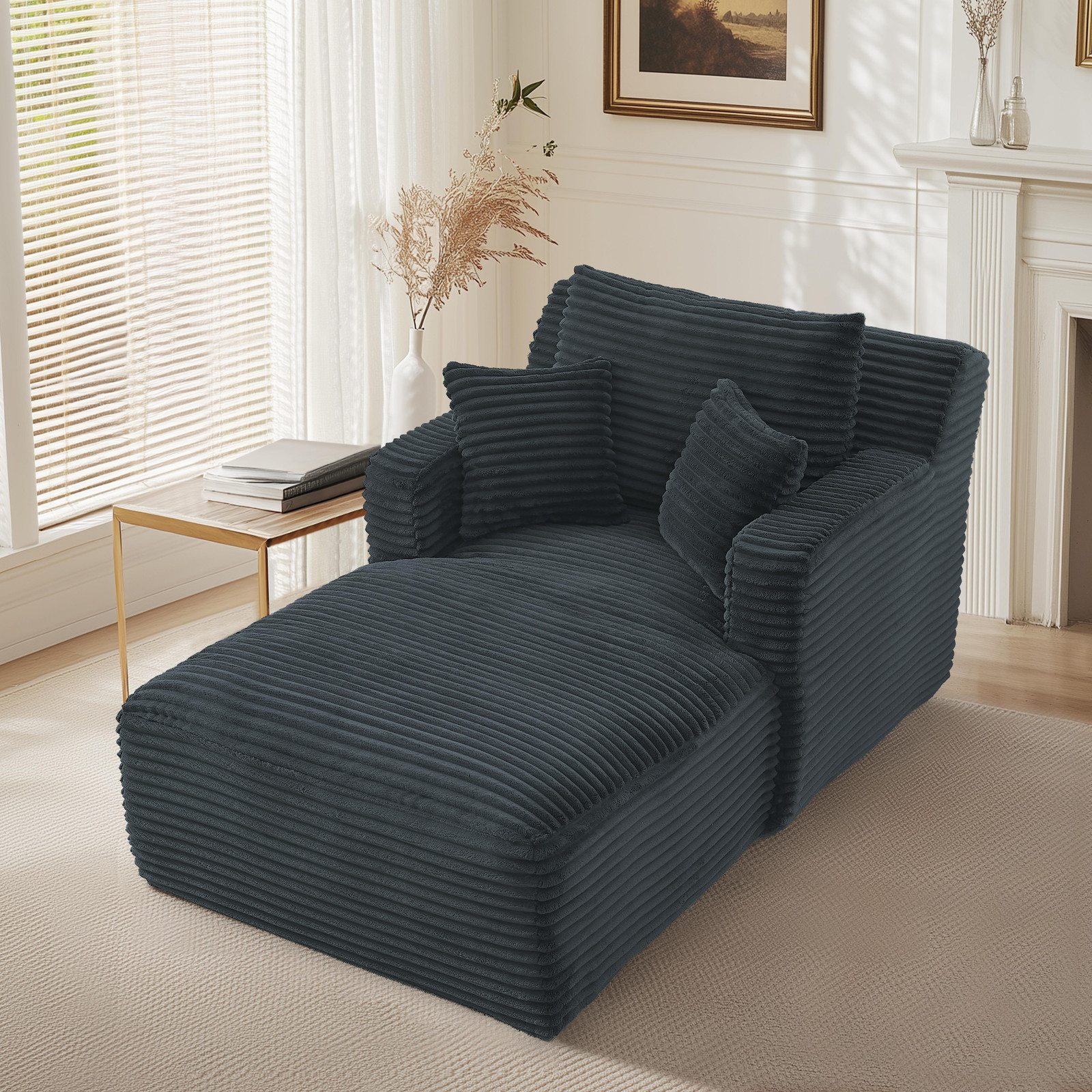 OKWISH Relax fauteuil met armleuningen en rugleuning, velours, donkergrijs