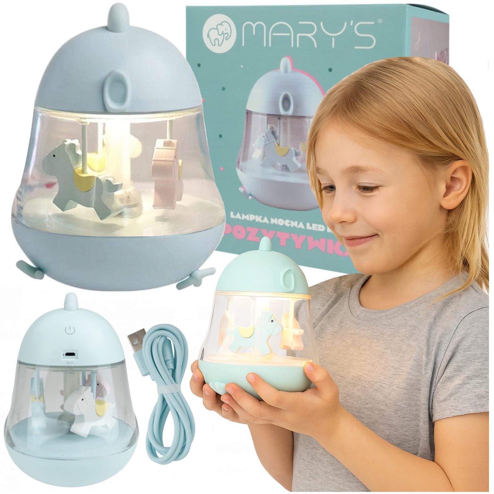 Eco Light Draadloos LED-nachtlampje voor kinderen met muziekdoos en USB, Blauw