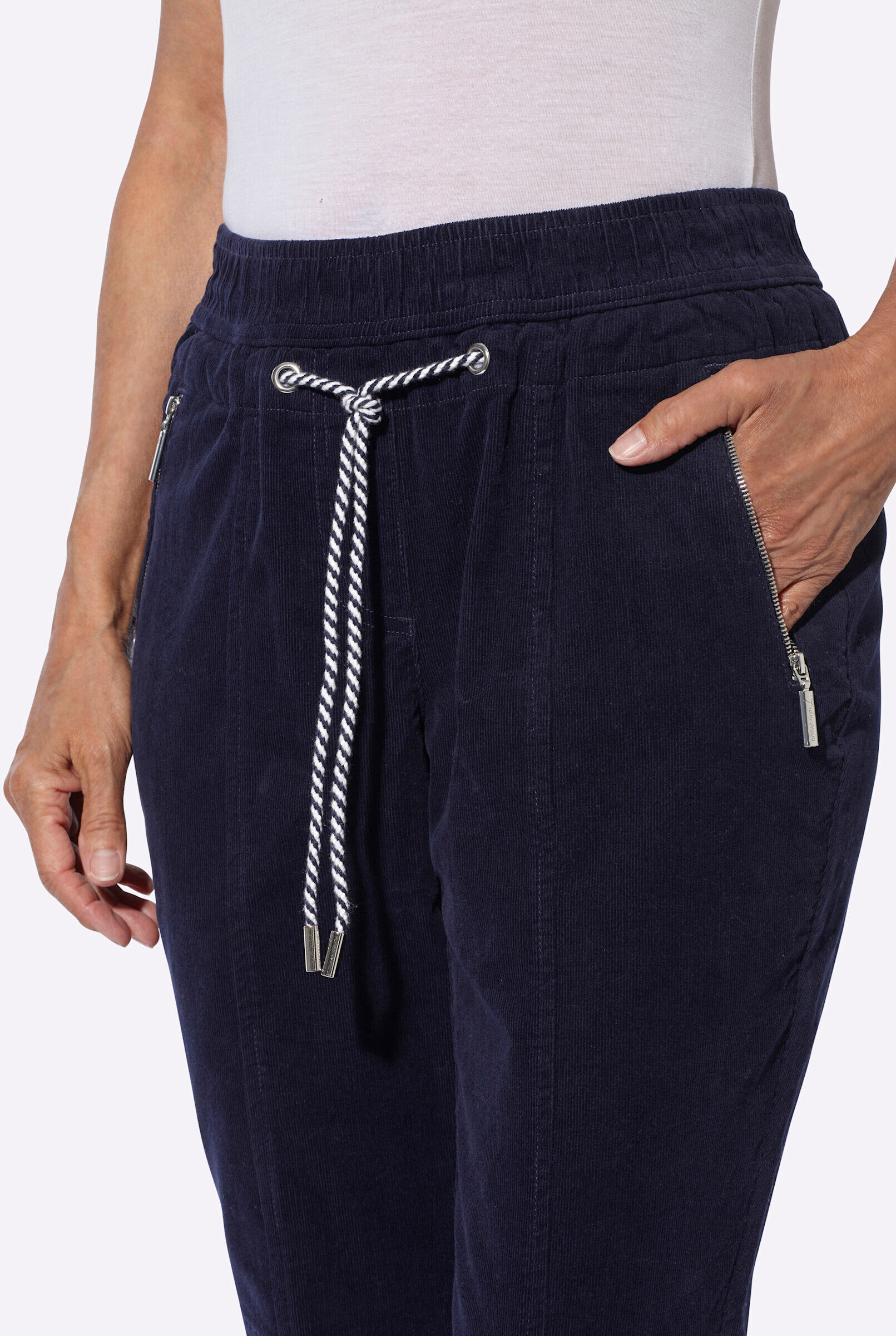 Schlupfhose WITT "Cord-Hose Cordhose zum Reinschlüpfen", Damen, Gr. 48, N-Gr, schwarz (marine), Cord, , Sportlich, schmal, Hosen Schlupfhose