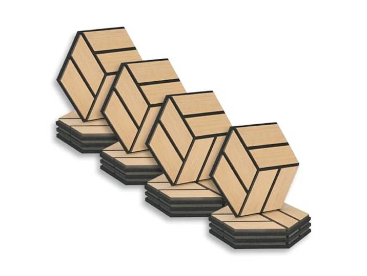 Homestyle4u 16x Hexagon Akustikplatten 30x26x2 cm Natur Schallschutzpaneele