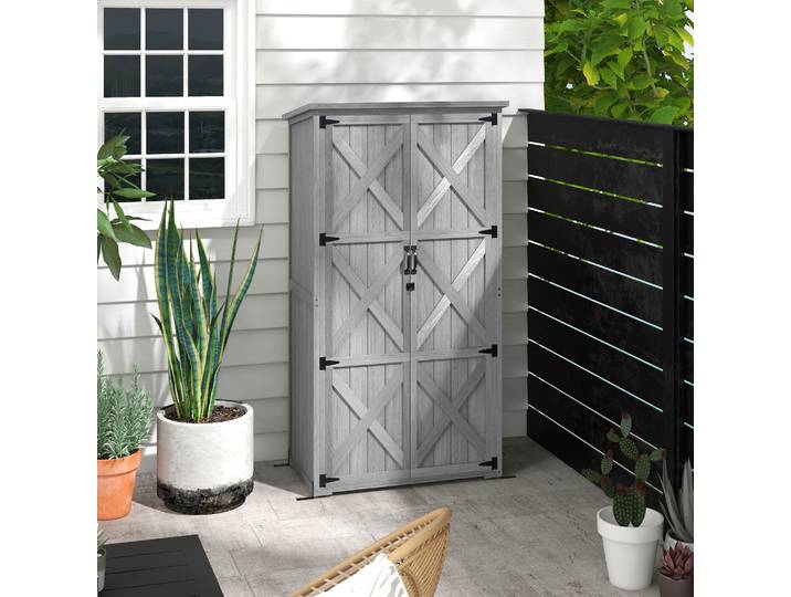 Outsunny Armoire Jardin Bois Massif Gris 90x54,5x168,5cm