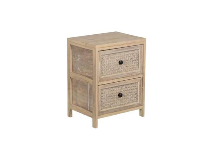 DRW Beistelltisch mit 2 Schubladen, rechteckig, aus Holz mit 2 Schubladen aus Weide, natürliches Finish, 40 x 30 x 52 cm
