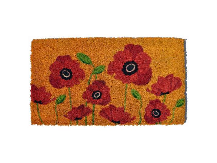 Fussmatte mit schönem Mohnblumen-Muster, Schmutzfangmatte aus Kokos, 40 x 70 cm