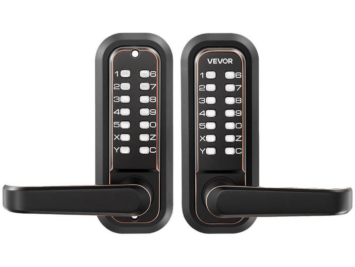 VEVOR Serrure à code mécanique avec serrure à clé double face (code de 4 à 7 chiffres)\, serrure de porte sans clé avec poignée et verrouillage automatique\, pour portes d'entrée et garages\, couleur bronze huilé