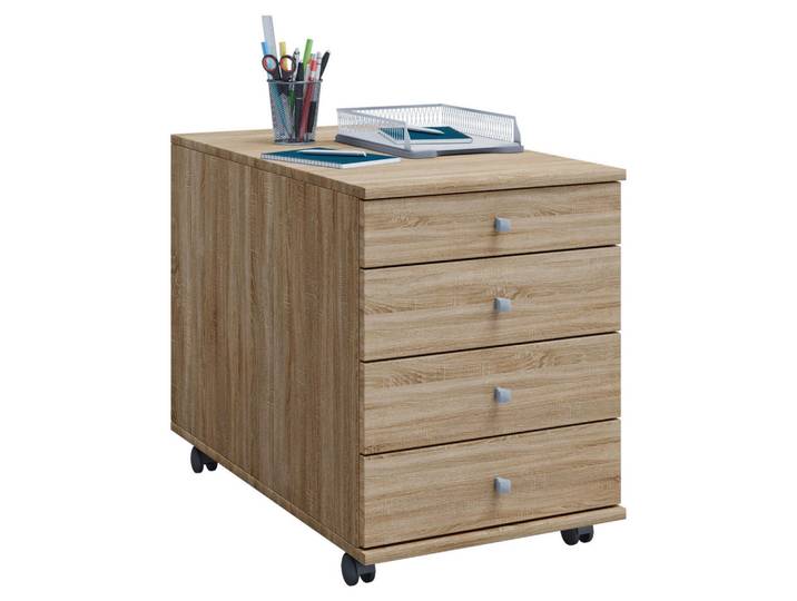 P & B Rollcontainer, Sonoma Eiche, Holzwerkstoff, 4 Schublade(n) Schubladen, 42x57x75 cm, Büromöbel, Container, Rollcontainer