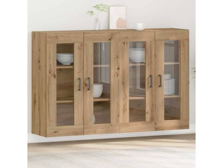 RJPLMFV Wandschränke, 2 Stück, Eiche handgefertigt, 69,5 x 34 x 90 cm Türen aus Glas, praktische Regale, technisches Holz, pflegeleicht, modernes Design