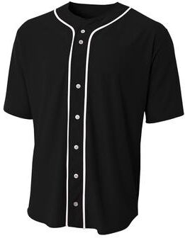 A4 NB4184 Athletic Youth Full Button Jersey T-Shirt in Black size XL   Spandex A4NB4184