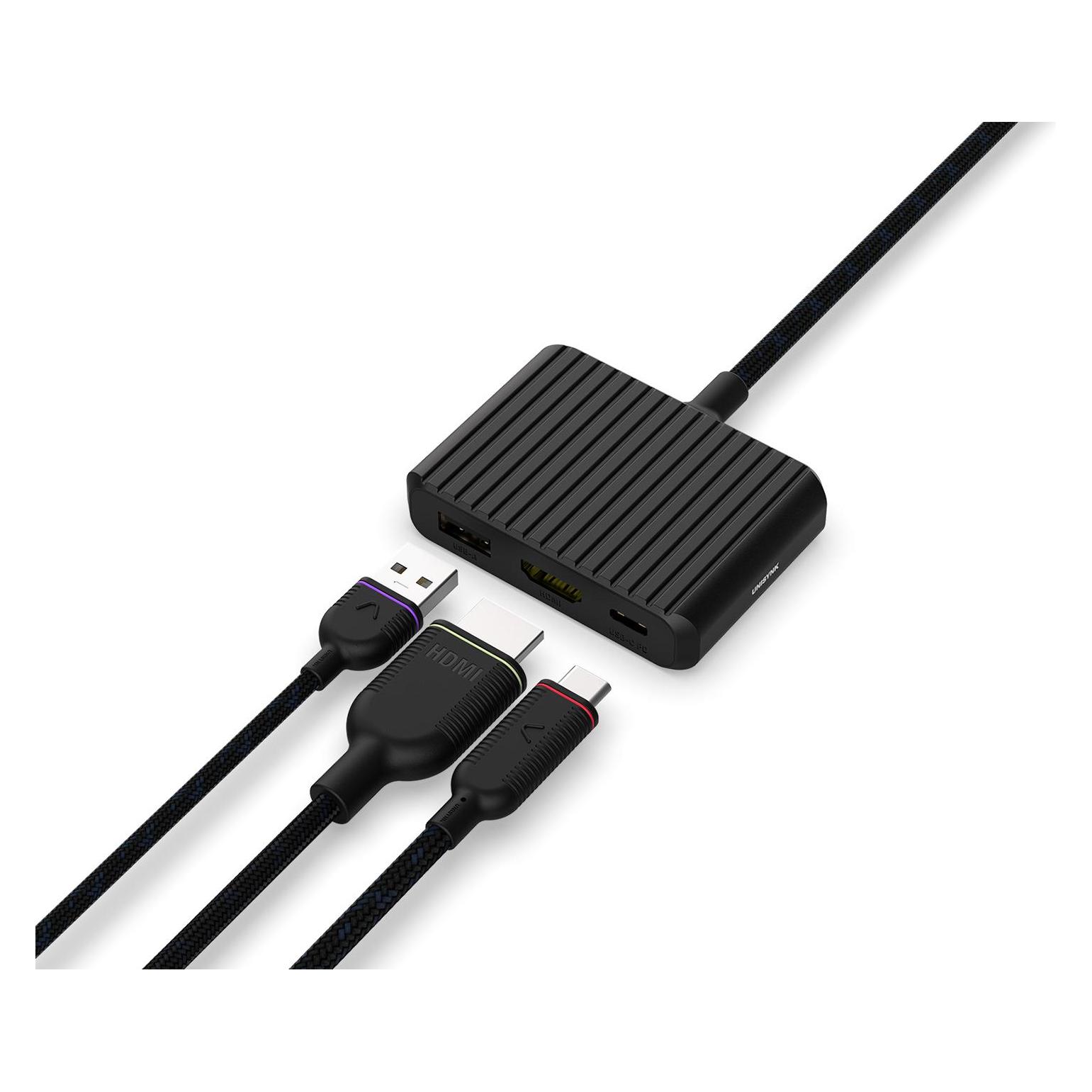 Unisynk 3 Port USB-C Hub V2 4K 60Hz 100W Black (USB-C, 3 Ports) (10383)
