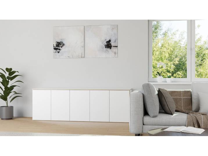 Design de meuble TV pré configuré Contre­plaqué Contre­plaqué de bouleau blanc mat