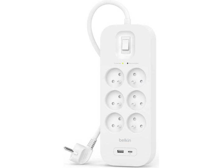 Belkin Connect\, 650 J\, 6 prises AC / prises AC\, Blanc\, Universel\, 2 m\, 1 pièces
