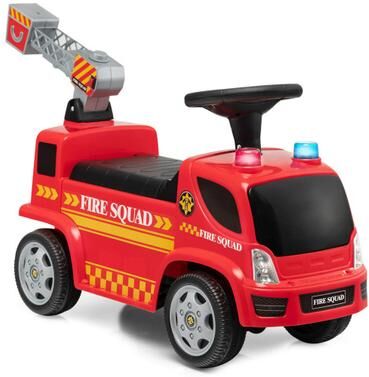 Costway Kids Push Ride On Fire Truck with Ladder Bubble Maker and Headlights-Red