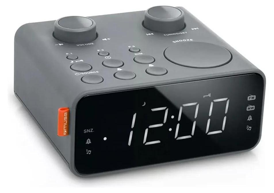 Muse M17LG Radio-wekker met dubbele alarmfunctie en FM-radio, grijs