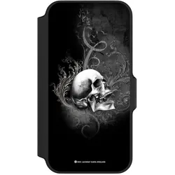 Nivocase Klapphülle für Apple iPhone 13 Mini Handyhülle aus Kunst Leder NIVOflip schwarz Gothic Schädel (Apple iPhone 13 mini), Smartphone Hülle, Schwarz
