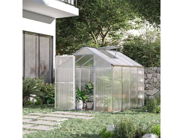 Outsunny Serre Jardin 4,6m² Alu Polycarbonate Lucarne