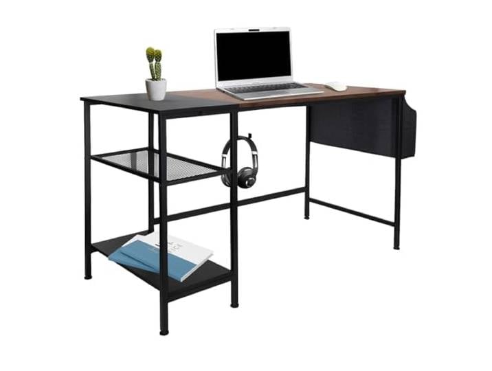 hjh OFFICE 830059 Schreibtisch mit Regal & Haken WORKSPACE H I 120x60 Schwarz/Braun Computertisch im Industrial-Design