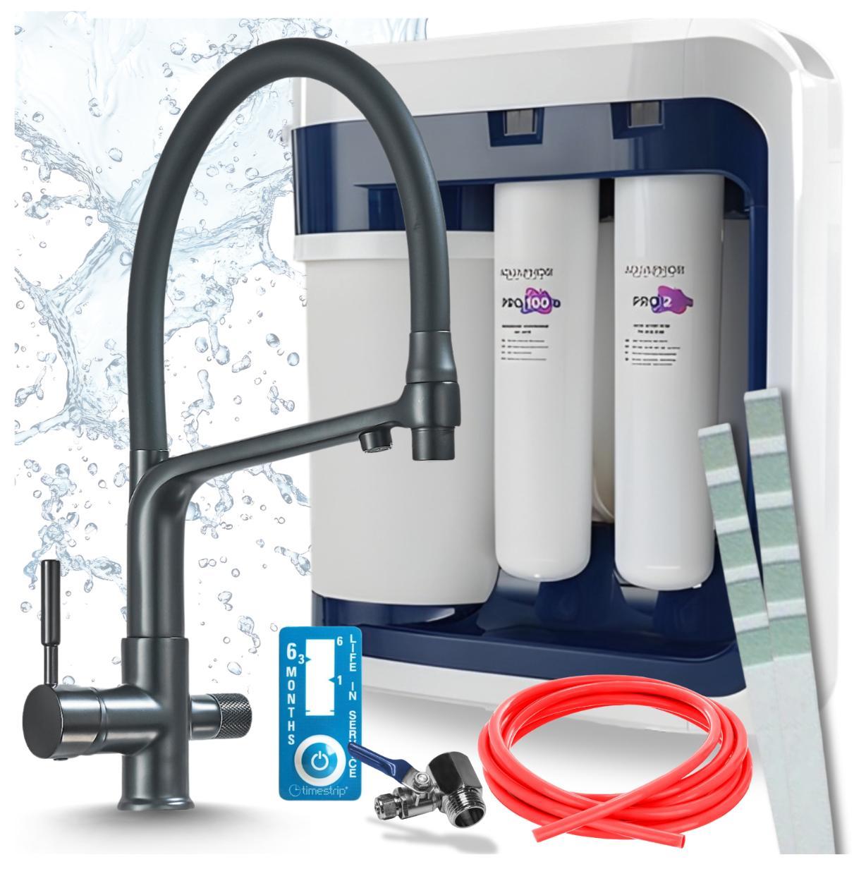 Ari 3-Wege-Küchenarmatur Flexible, Messing, Ausziehbare Spültischarmatur Im Set Mit Aquaphor Ro-202S Pro Wasserfiltersystem