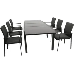Garnitur TORINO 7-teilig, Alu + Glas + Kunstgewebe grau