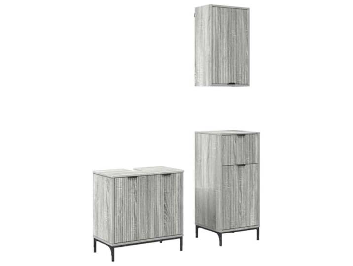 HGPOTUY Badezimmermöbel Set 3 pcs Grau Holzwerkstoff Waschtischschrank, Hoher Schrank, Feuchtigkeitsresistent, Modernes Design