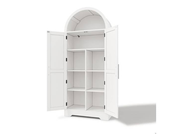 Vitrine haute arquée blanche 170 x 70 x 35 cm en MDF avec portes étagères réglables et espace ouvert