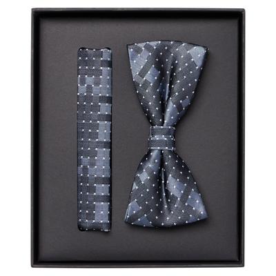 Fliege VENTI "VENTI Set aus Fliege und Einstecktuch gemustert", Herren, blau (graues mittelblau), 100% Seide, Fliegen