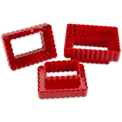Städter Ausstecher Set Rechteck gewellt 3-tlg., Plätzchenausstecher, Keksausstecher, Ausstechform, Kunststoff, Rot, 9.5 cm, 169944