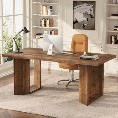 YUZHOU 63 Inch Solid Wood Executive Desk with Large Tabletop and Heavy Duty Wood Legs