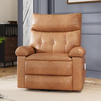 YUN Leather Swivel Rocker Recliner Chair with Heat and Massage, Padded Lounge Chair for Living Room