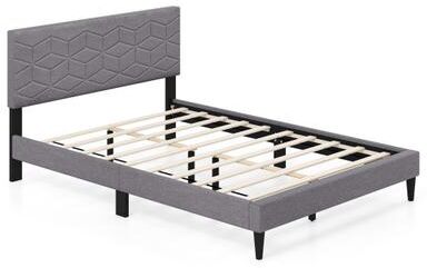 Costway Twin/Full/Queen Size Bed Frame Modern Platform Bed with Linen Fabric Upholstered Headboard-Full