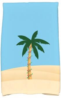 E by Design 18 x 30-inch, Palm Tree with Christmas Lights, Holiday Geometric Print Kitchen Towel
