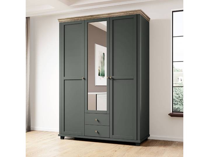 Drehtürenschrank Emmanuela 154cm Weiß/Dunkelgrün