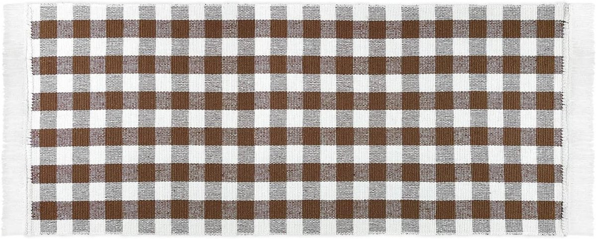 Bruin Geruit Keukentapijt van 100% Katoen - Rechthoekig - Breedte: 50 cm, Lengte: 135 cm