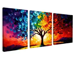 LEINWANDBILD 3er Set Baum - Farbenfroh - Malerei-Look - Abstrakt 180x80 cm