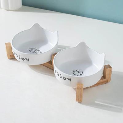 Uplift Treasures Ceramic Double Pet Food Bowl Set With Non Slip Rack white