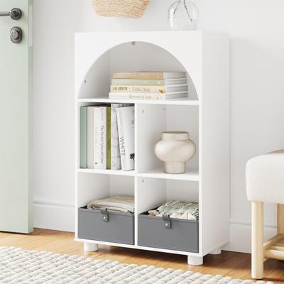 RiverRidge Home "RiverRidge Arched 23"" 4 Cubby Entryway Shoe Rack Storage Organizer Cabinet with Shelves - White w/ Optional 5"" Fabric Bins"