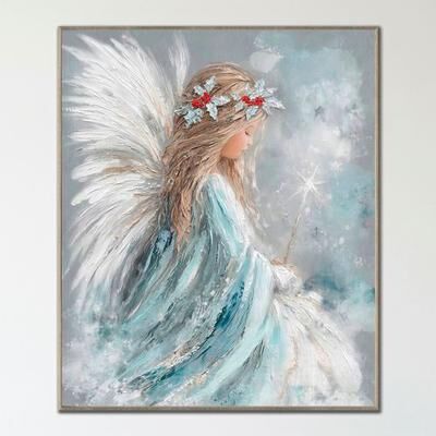 Streamline Art Starlit Wish Angel Framed Canvas Wall Art Blue , Blue