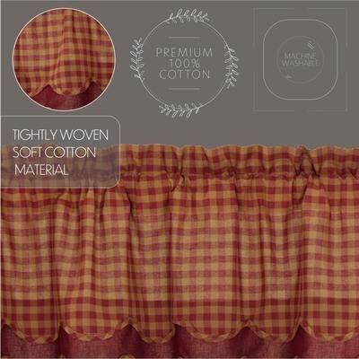 VHC Brands Primitive Kitchen Curtains VHC Check Valance Rod Pocket Cotton