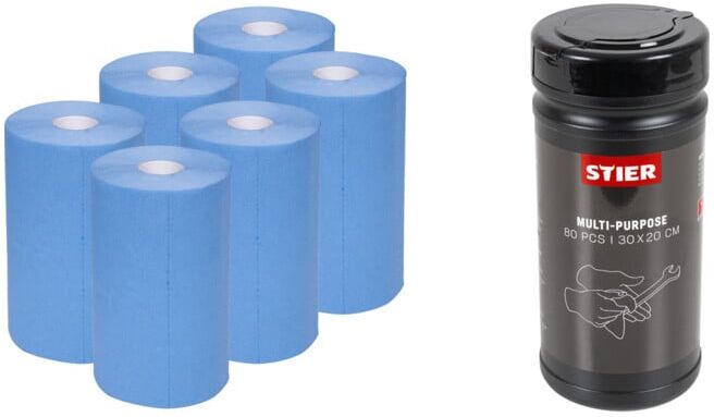 Set STIER Putzpapier-Rollen Basic 3-lagig L.30cm x B.23cm + Industrielle Mehrzweck-Reinigungstücher, 80 Stück