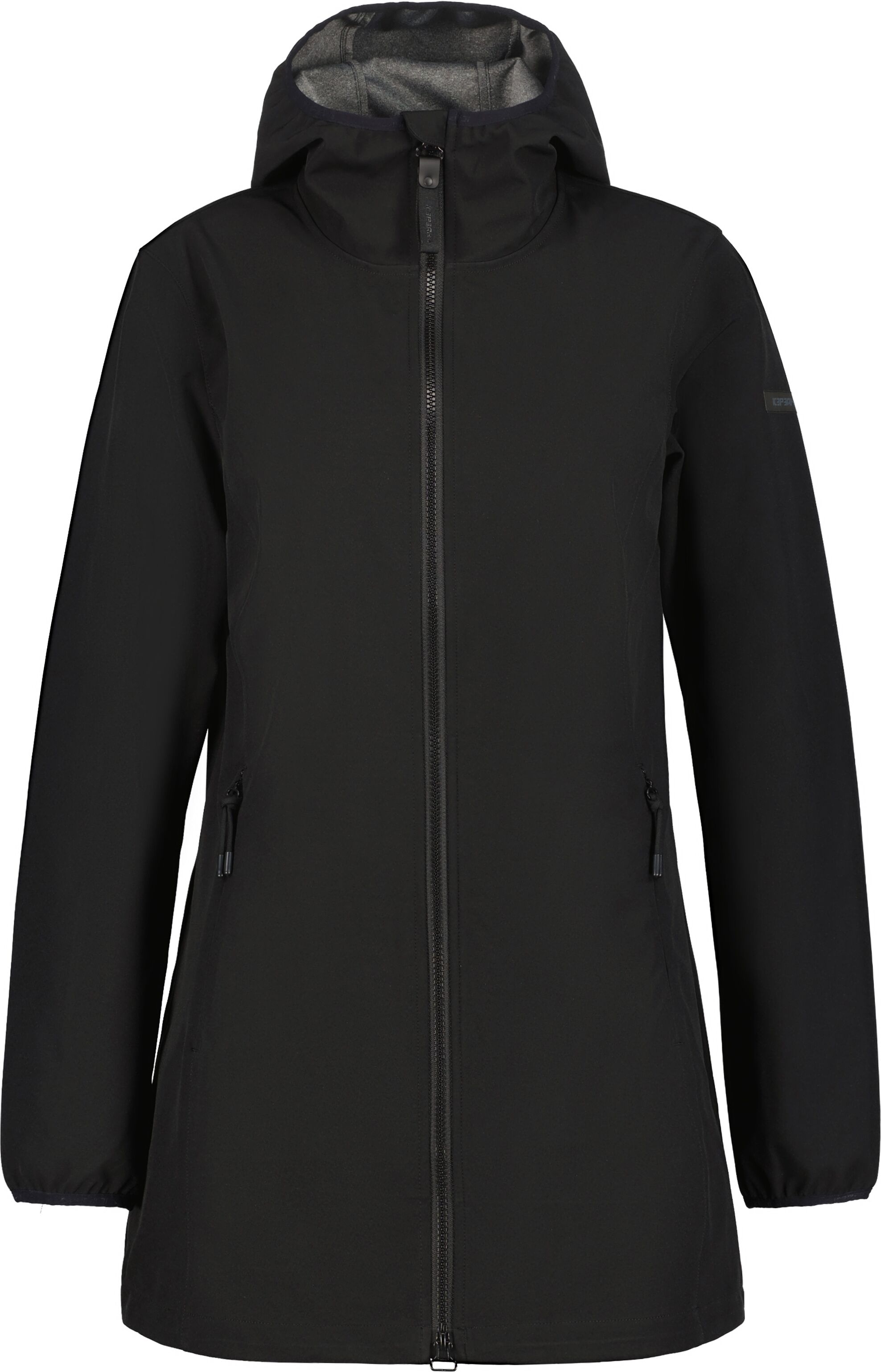 Softshelljacke ICEPEAK "ALBANY", Damen, Gr. 42, schwarz (basic schwarz), Obermaterial: 97% Polyester, 3% Elasthan, Jacken Softshelljacke, wasserdicht, wasserabweisende Oberfläche, atmungsaktiv