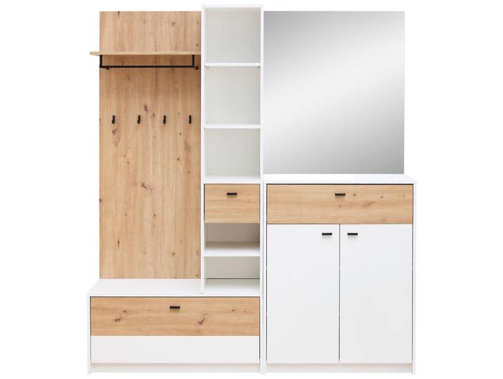 Xora Garderobe, Weiß, Eiche Artisan, Glas, 5-teilig, 3 Fächer, 169x195x38 cm, Garderobe, Garderoben-Sets & Garderoben-Serien, Garderoben-Sets