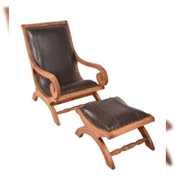 DELUKE Ledersessel MARA mit Hocker Mahagoni Braun 93x93x60cm Relaxsessel mit Fußablage
