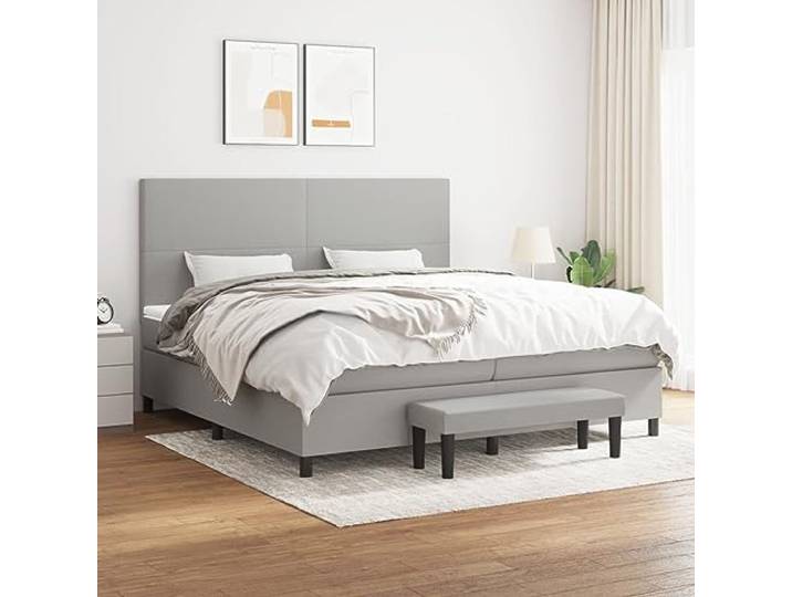 RJPLMFV Komplettes Bett, Hellgrau, 200 x 200 cm, mit Lattenrost und Matratze