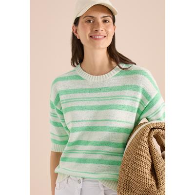 Kurzarmpullover CECIL, Damen, Gr. XXL (46), juicy lime, Web, 75% Baumwolle, 25% Polyester, gestreift, comfort fit normal, Rundhals, Rippbündchen, Pullover, im Streifendesign