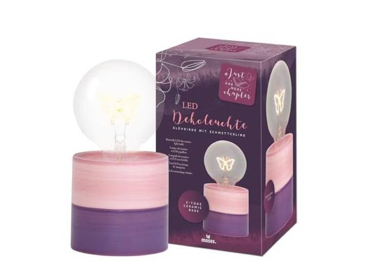 moses. Just one more chapter Decoratieve led-gloeilamp vlinder, sfeerlicht met vlinder-led en keramische voet, tafellamp in geschenkdoos, werkt op batterijen