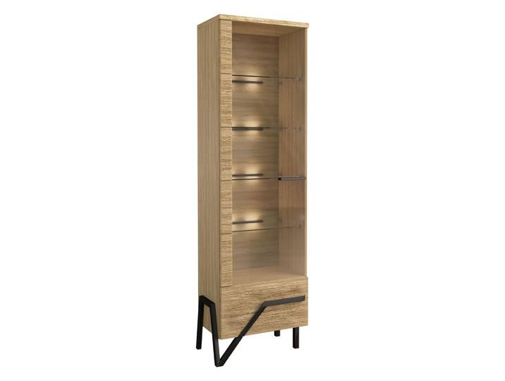 Vitrine, Schwarz, 201x62x40 cm, Holz Teilmassiv, Mit Glastür & LED-Beleuchtung, Modern