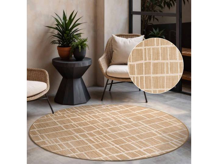 Teppich TED BAKER Crouch, Wendeteppich , beige (jute weiß), H:8mm Ø:160cm, Polypropylen, Teppiche, Teppich, Designteppich, Wetterfest, Pflegeleicht, Modern, Wohnzimmer, Terrasse